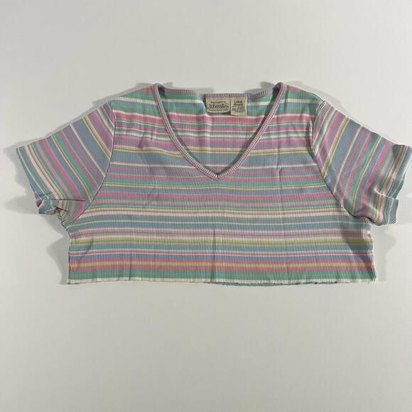 St. John's Bay Tops - Stylish St. John's‎ Bay Striped Crop Top Raw Hem  - Large